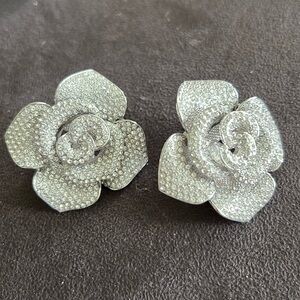 Silver Rhinestone Flower Earrings